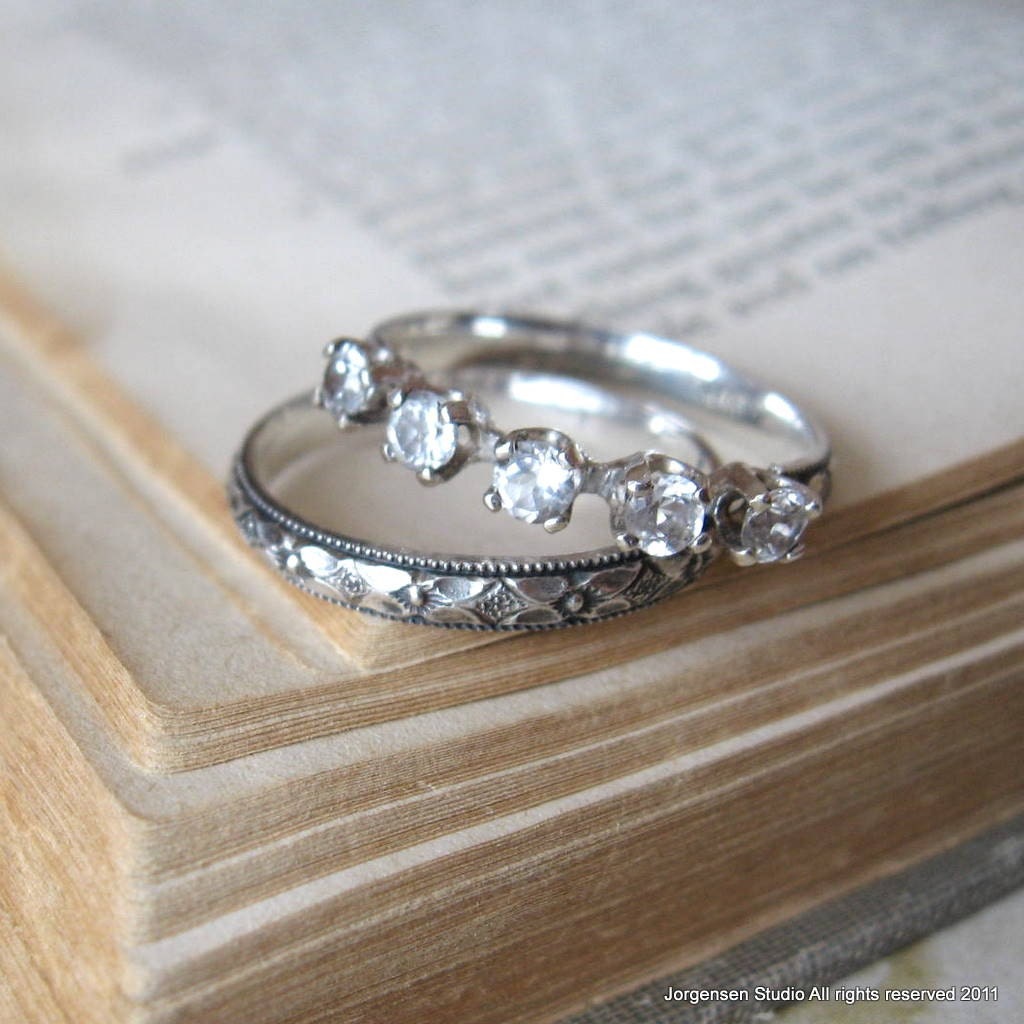 Anniversary Band 5 Stone Wedding or Stack Ring Sive 7.5 ready to ship