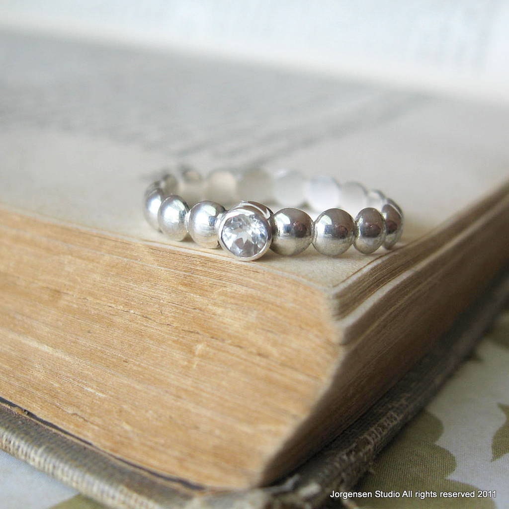 Modern Geometry Stack Ring in Sterling Silver with White Topaz