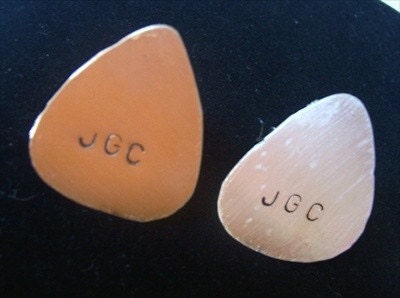 guitar picks cufflink hand Stamped Sterling Silver Monogram Cuff Links personalized 68