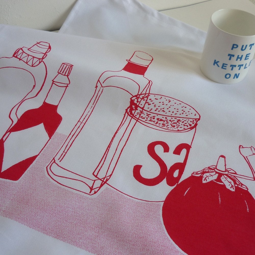 Tea towel - Sauce bottles - red LAST ONE