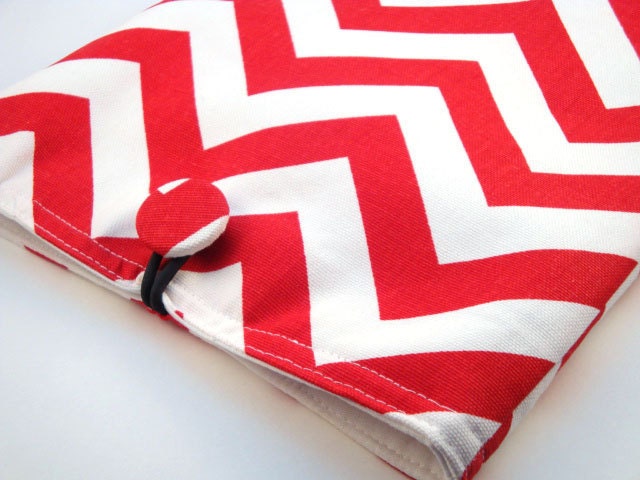 iPad Cover/iPad Sleeve- Red and White Chevron Stripe Fabric