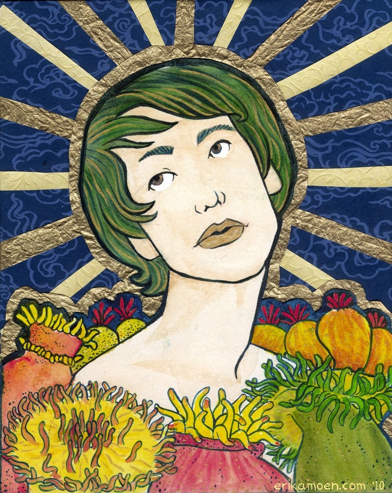 RESERVED-- Sea Witch - Original Painting and Collage--RESERVED