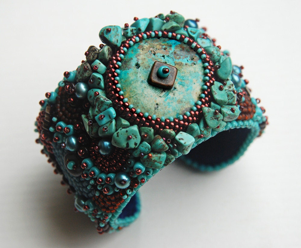 Turquoise Dream - Bead Embroidery Cuff