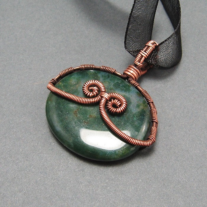 Necklace - Green Jasper and Oxidized Copper - CLEARANCE
