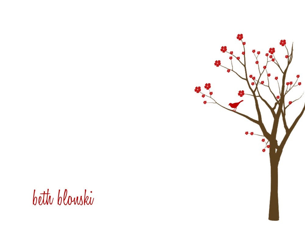 Cherry Blossom Tree - Set of 10 Personalized Note Cards