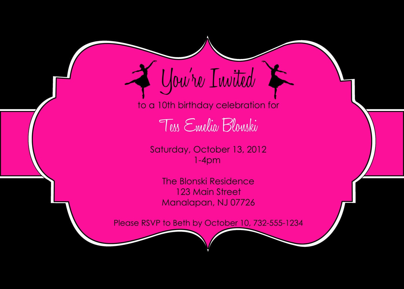 ballerina birthday printable invitation, 5x7, do it yourself