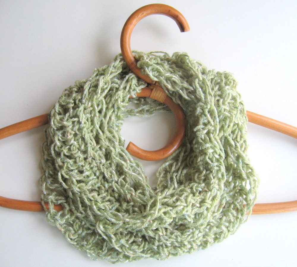 Spring and Summer Cotton Scarf - Fishing Net Infinity Scarf - Seaweed Green