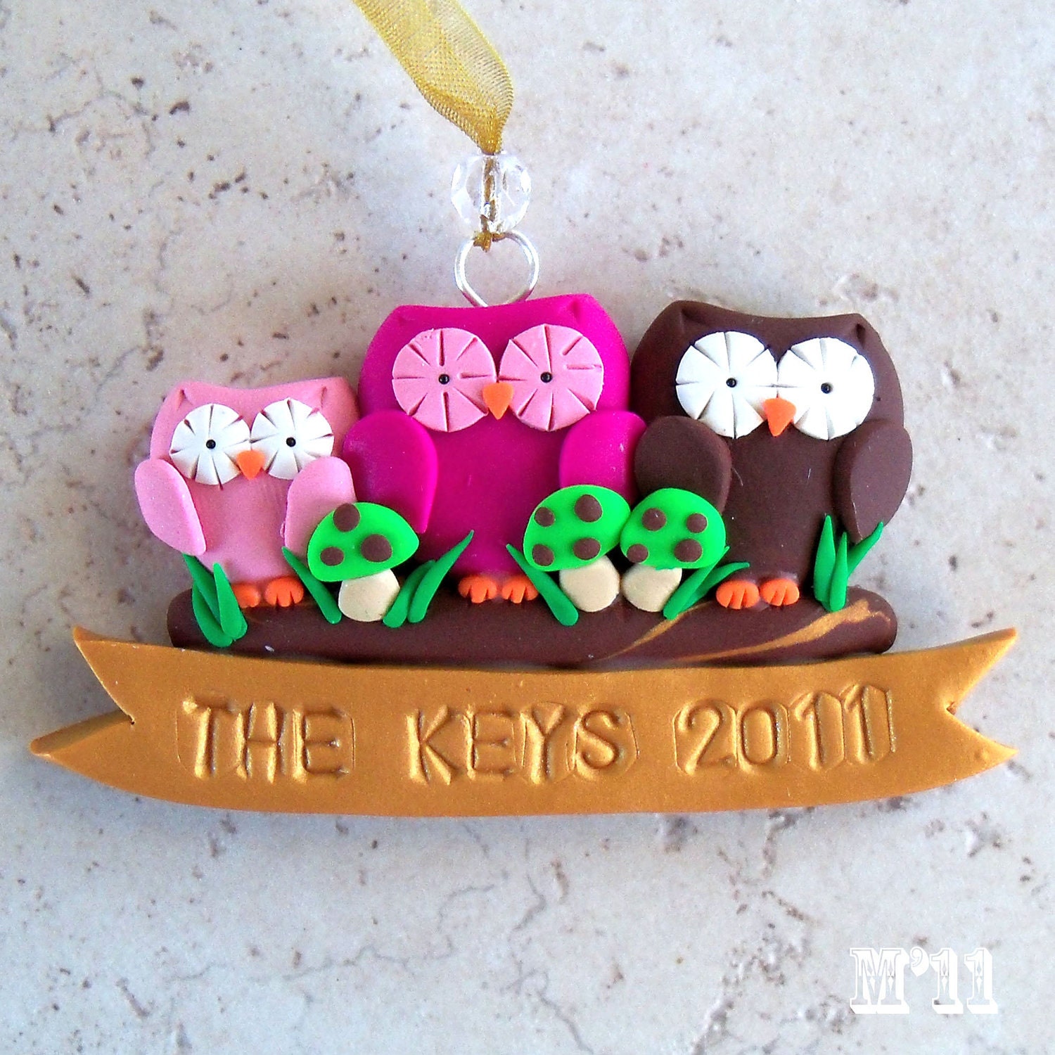 Hoo Who's Your Family CUSTOM Owl Polymer Clay Ornament