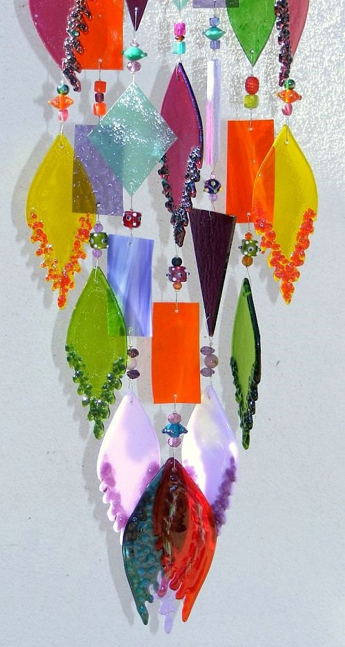 Kirks Glass Art Fused Stained Glass Wind Chime windchime - Parrot Tulip