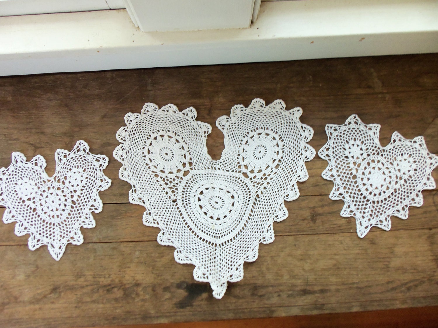 Three Decorative Heart Coffee Table Doilies