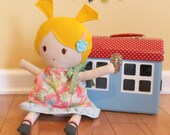 Cloth Rag Doll baby toy  fabric soft dress diaper cute sweet stuffed modern baby shower gift newborn gift ready to ship