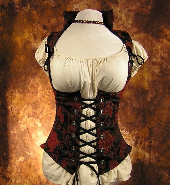 Black and Red Vixen Pirate Corset by damselinthisdress on Etsy