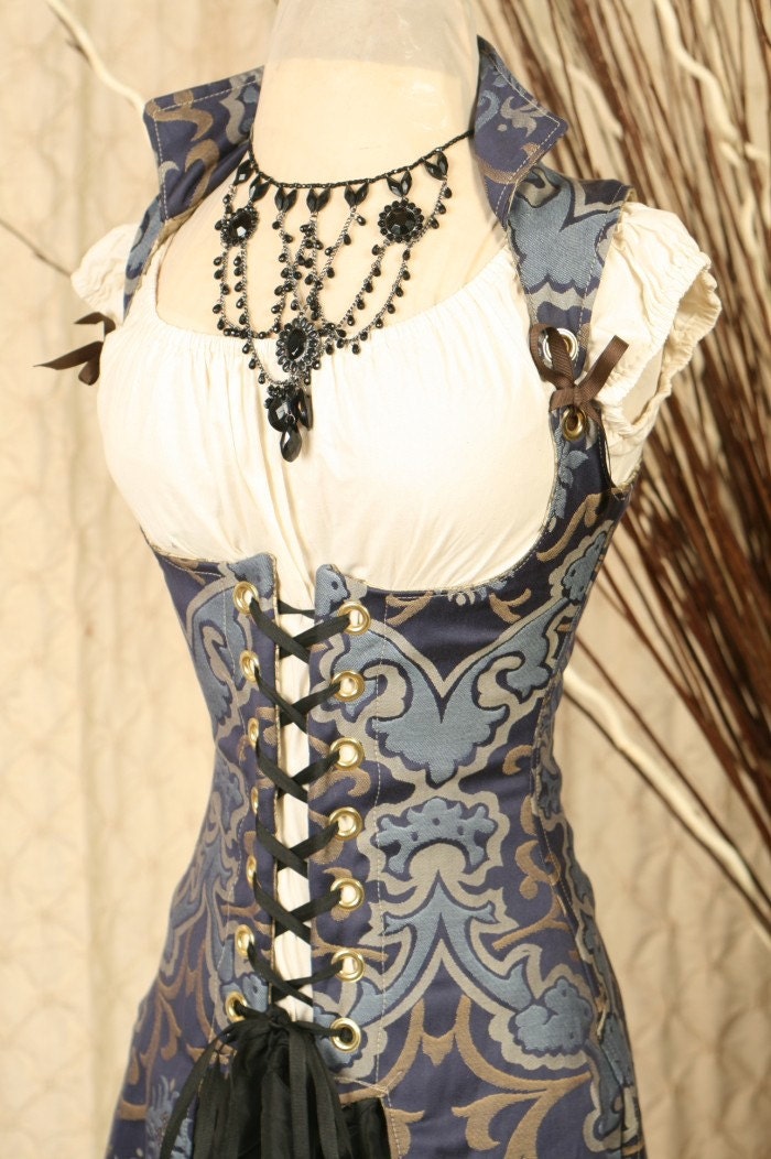 Waist 26 to 28 Blue Peacock Tailed Vixen Corset-Perfect for Halloween-Ready to Ship
