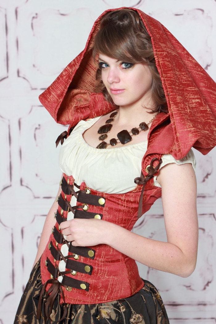 LAST ONE-SALE-Waist 37 to 39 Steampunk Red Riding Hood Corset