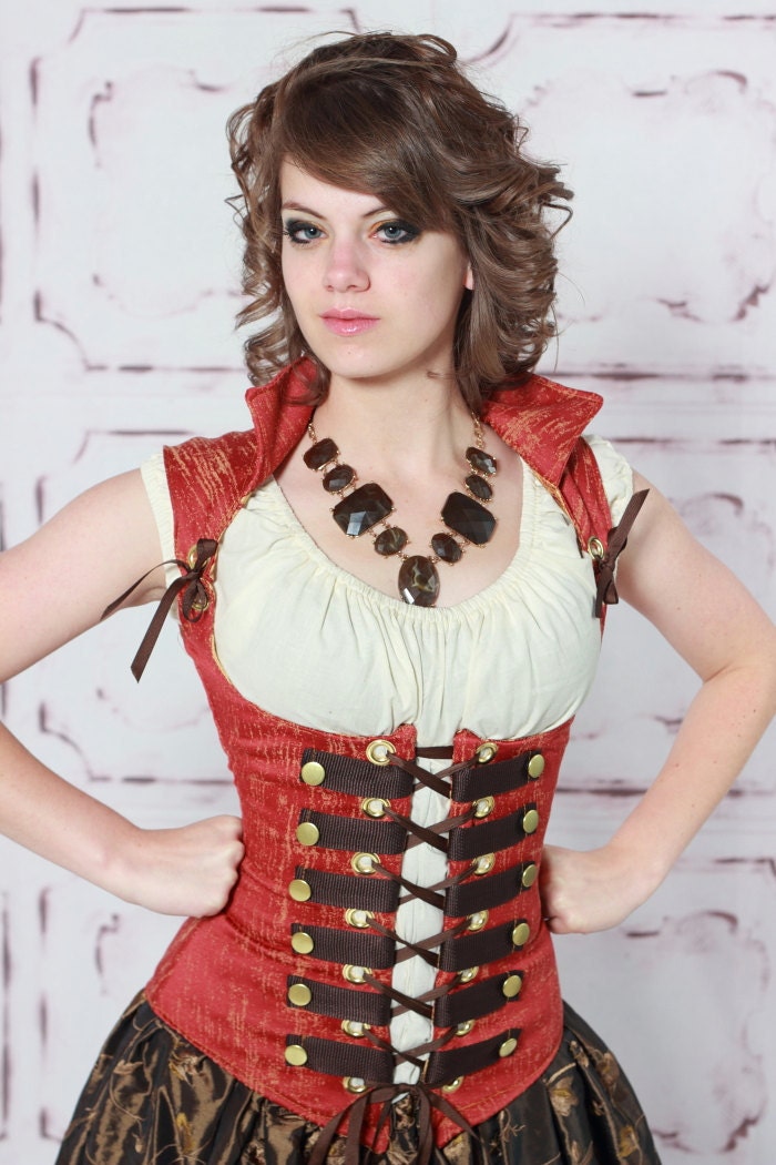 LAST ONE-SALE-Waist 37 to 39 Steampunk Red Riding Hood Corset