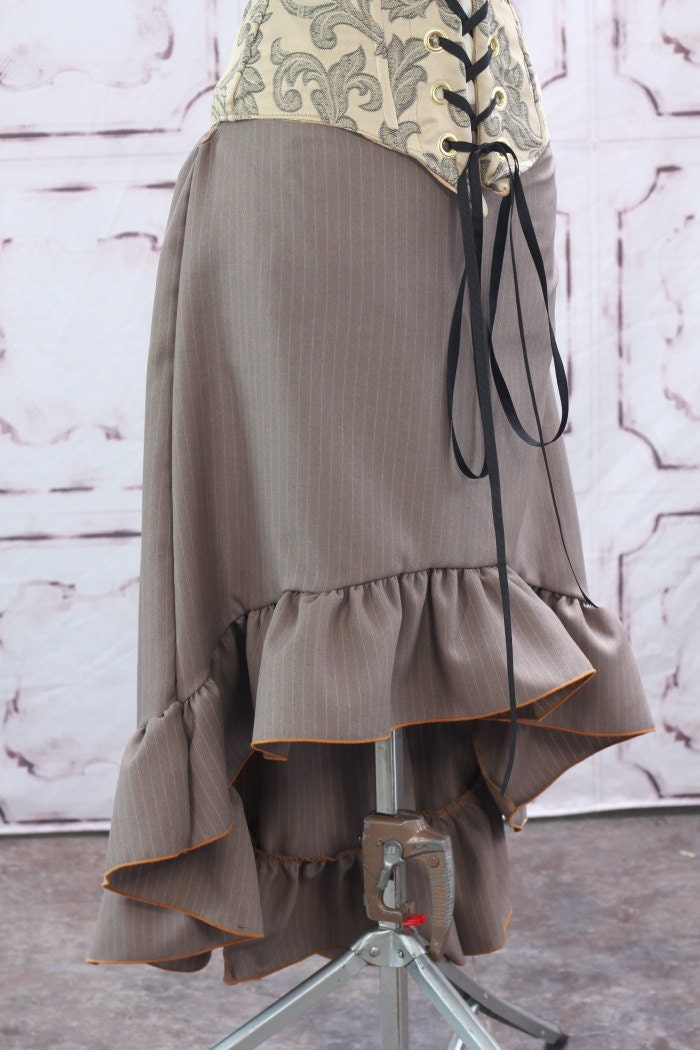 Grey Pinstripe Knee Length Stagecoach Skirt - Drawstring Waist