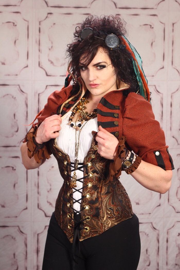 Size S/M Rust Orange Cropped Steampunk Jacket