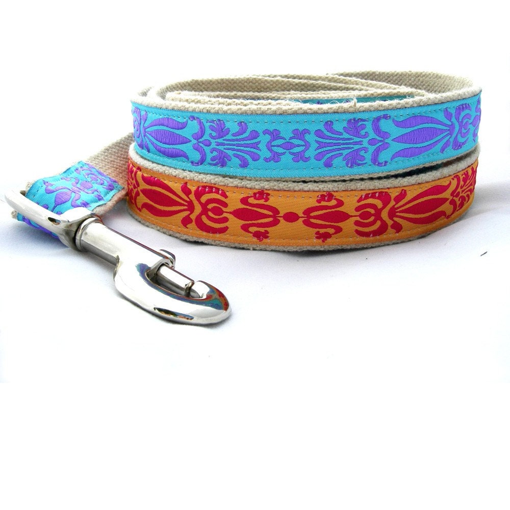 Hemp Dog Leashes for Large Dogs (Pattern - Imperial, Colors - Orange, Blue)