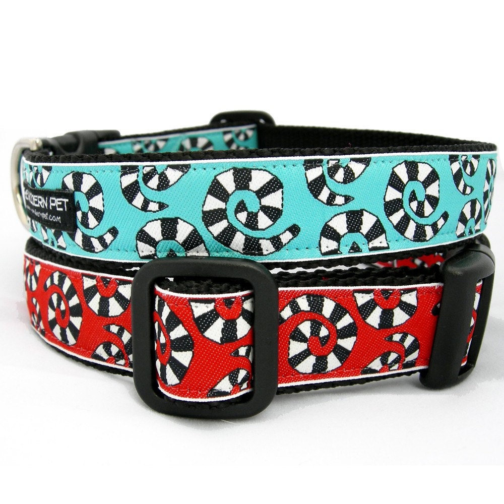 Recycled PETE Dog Collars for Large Dogs (Pattern - Beetlejuice, Colors - Red, Blue)