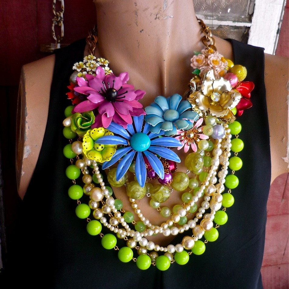 Cotswold II... a statement necklace of English garden flowers.. wendy baker