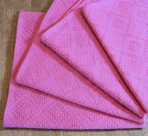 Handwoven Cotton Napkins - Pink Huck Lace (set 1)