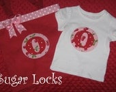 Cherry Applique Circle Initial T shirt and Tote Gift Set