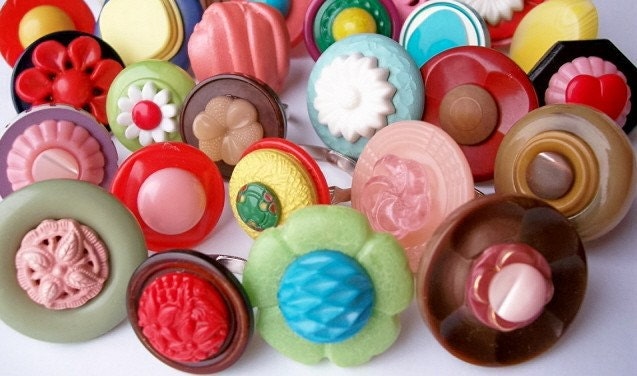 VINTAGE BUTTON RING OF THE MONTH CLUB--6 months