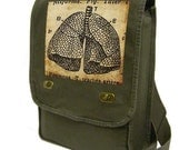 vintage anatomical drawing of the lungs (khaki green) Messenger Bag / Laptop Bag