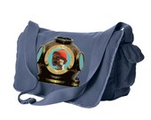 steve zissou in antique divers helmet Large - denim - raw edged MESSENGER BAG