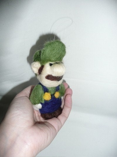 Needle felted Luigi hanging ornament