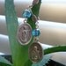 Nuestra Senora Virgen de Guadalupe medallion earrings with light blue and silver Czech Glass Picasso beads