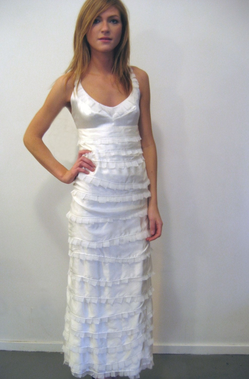 Candlelight Silk Charmeuse and Tulle Layered Wedding Dress. Custom Made to Order.