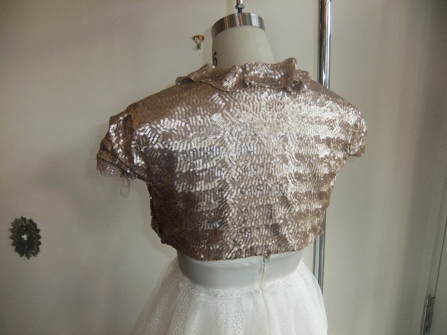SMALL INSTOCK Rose Gold Sequin Bridal Shrug Bolero