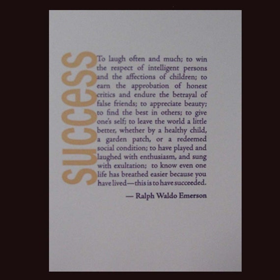 Emerson Quote Definition of Success by letterarypress on Etsy