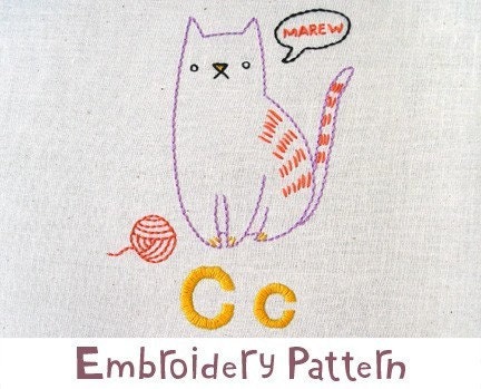 C Cat INSTANT DOWNLOAD PDF embroidery pattern