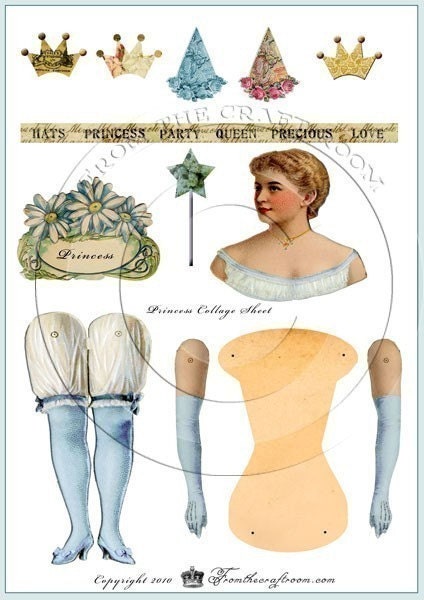 Princess Digital Paper Art Doll Collage sheet