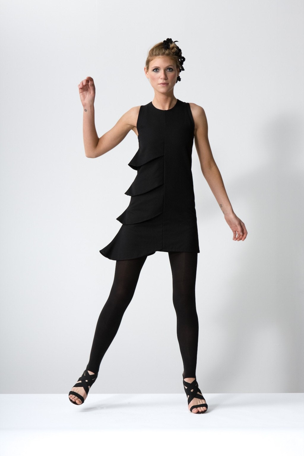 Asymmetrical Tiered Dress - black - made to order