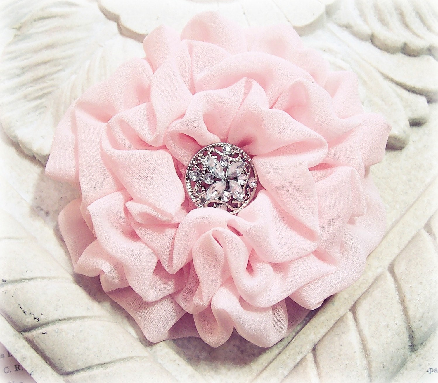 Flower Hair Clip Pastel Pink Chiffon Fabric. Pin and Hair Clip Combo. Perfect for Bridesmaids. Ruffles. Light PInk