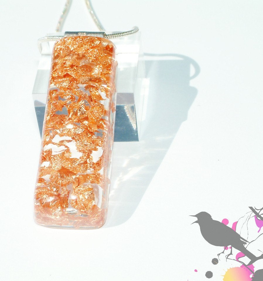 Opulence Copper Leaf Thin Rectangular Resin Necklace