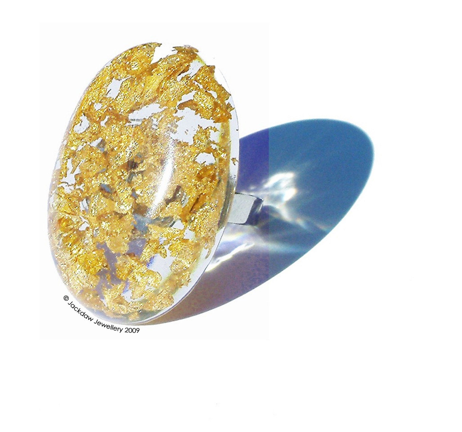Resin Ring Gold Leaf Large Oval Chunky