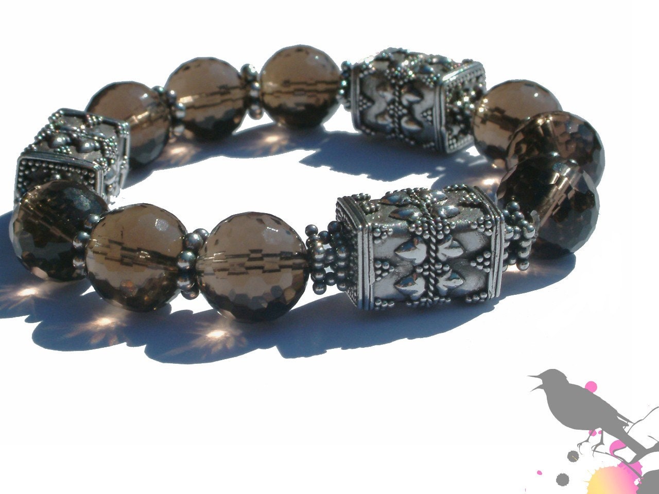 Smoky Quartz Bali Bead Bracelet