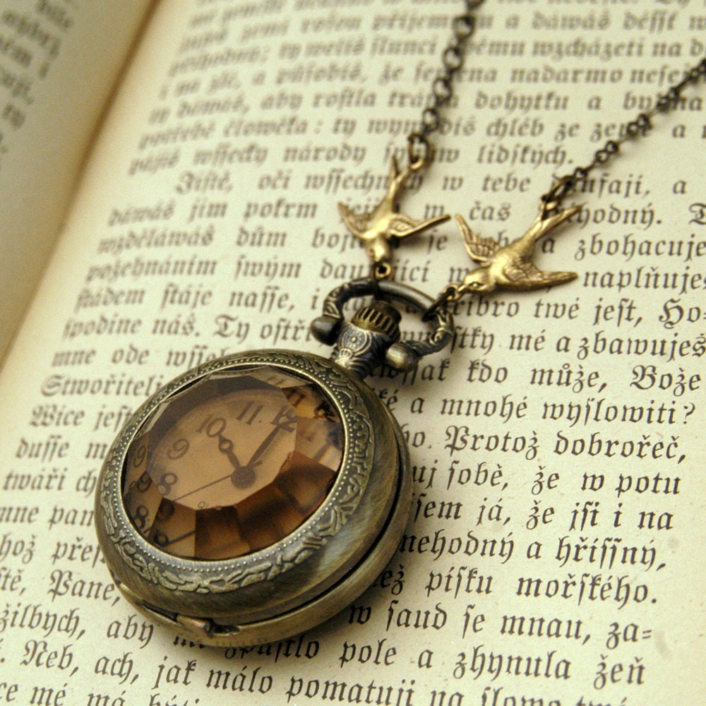 Amber Glass Pocket Watch Necklace