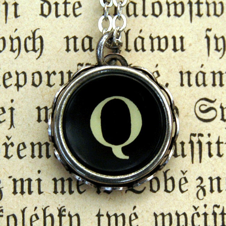 Vintage Typewriter Key Necklace- Q