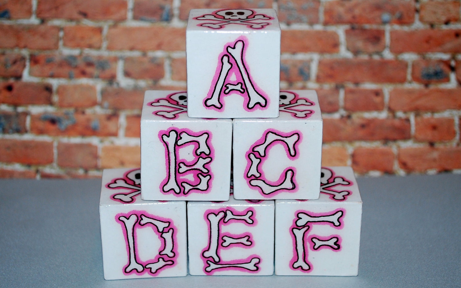 ABC Blocks Skull n Bones Pink Rockin' Blocks  6 Blocks set by beebles