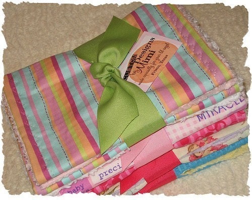 Custom Set of 6 Boutique Chenille Baby Burpies -- You CHOOSE the FABRICS
