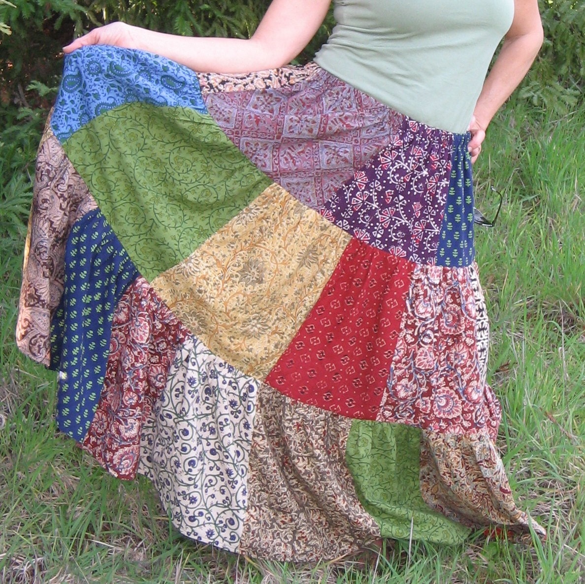 Handmade Patchwork Hippy Boheme California Girl Skirt Plus Size Or Not