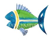 554 FISH  5x7 Limited Edition Art Print GREAT FOR BEACH HOUSE OR KIDS ROOM OR BATH
