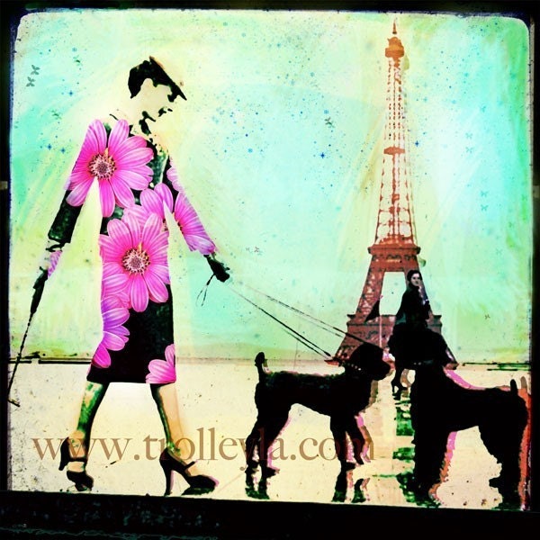 Retro Fashion Illustration, Paris Art, Fashion Art, Whimsical, 50s Fashion, Eiffel Tower, Under 25