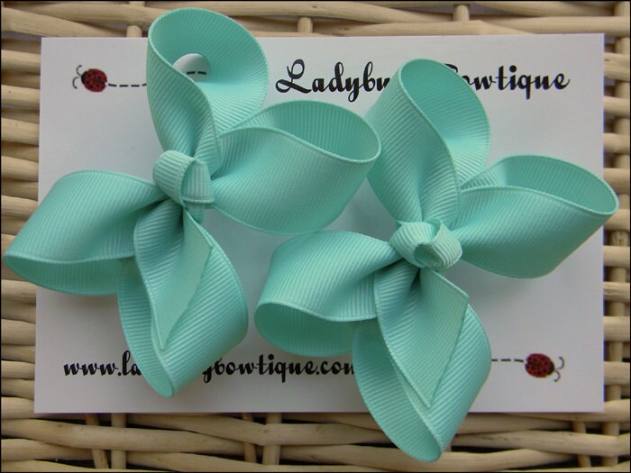 Basic 3 Inch Hair Bow Pair - Aqua