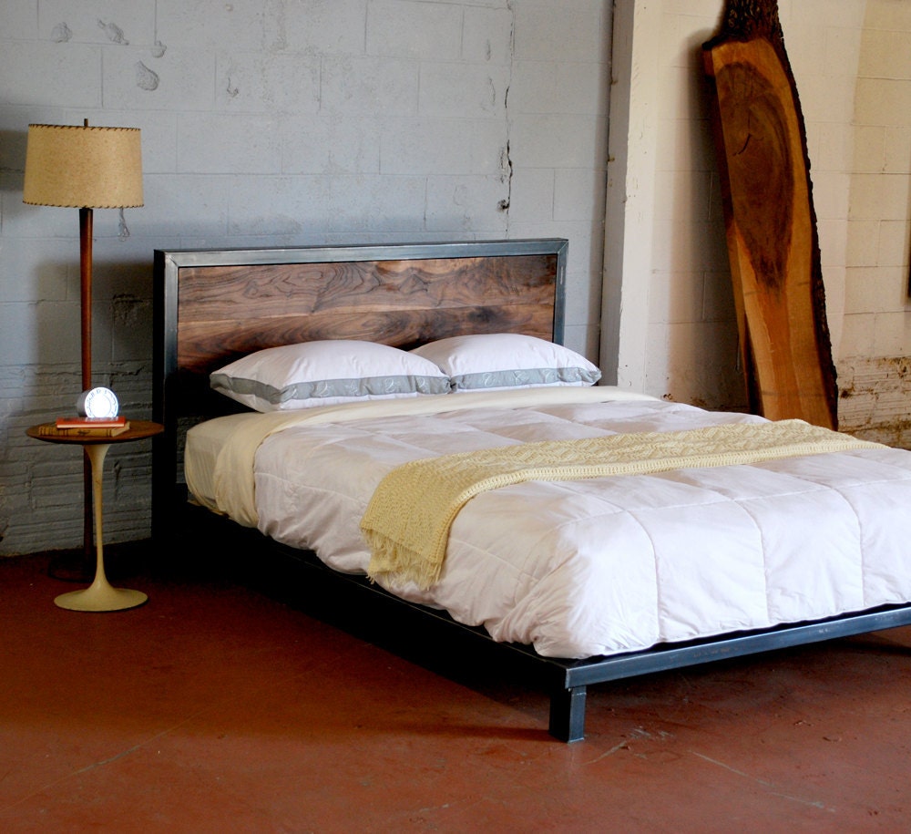 Kraftig Platform Bed with Rough Walnut Headboard